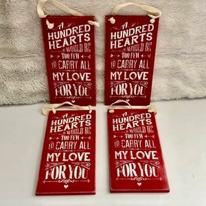 ROMANTIC / LOVE WOODEN PLAQUES X 4 - VALENTINES DAY
